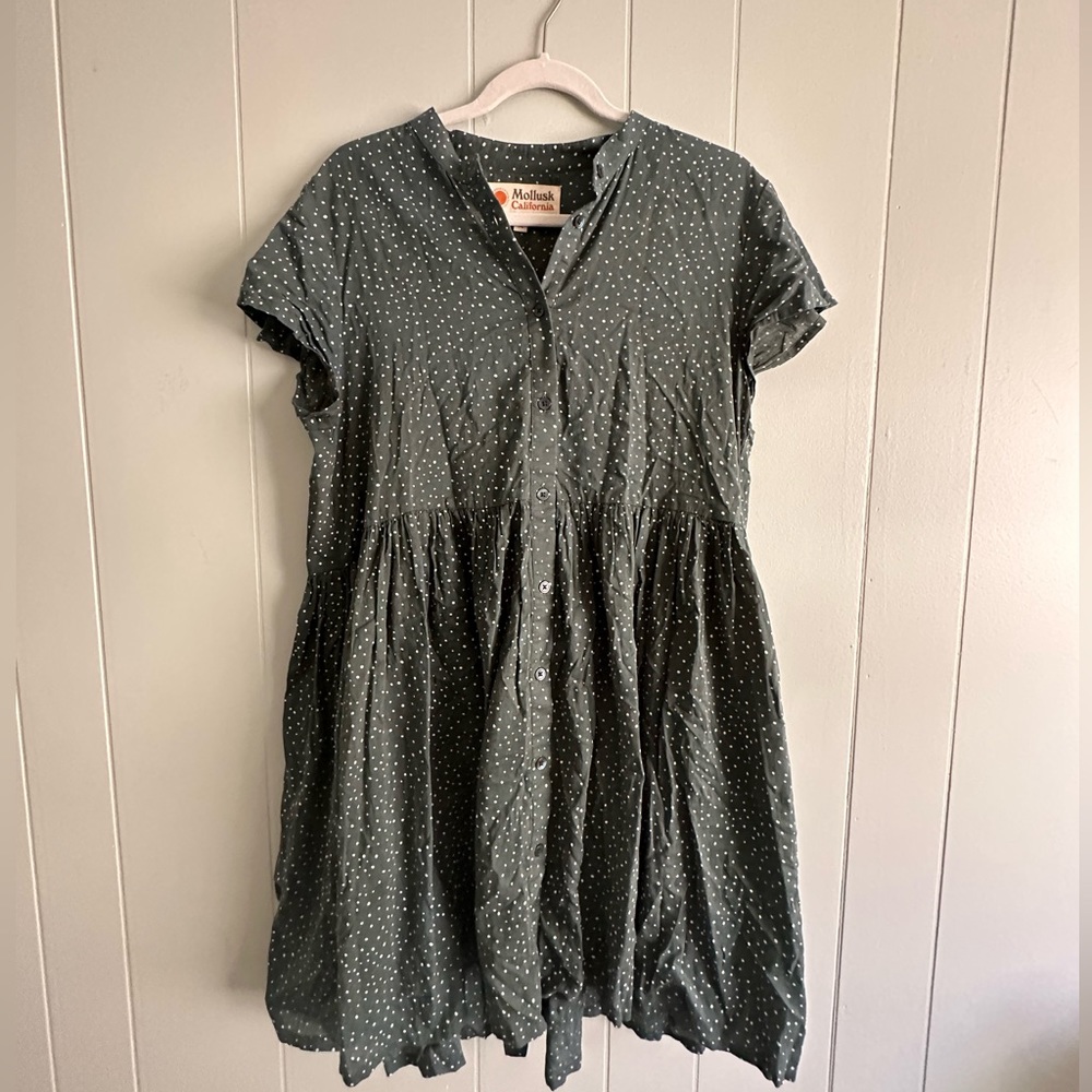 Mollusk Green and white polka dot dress- medium
